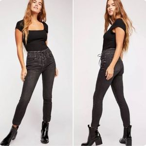 We The Free People Curvy High Rise Lace Up Jeans Womens 31 Charcoal Gray